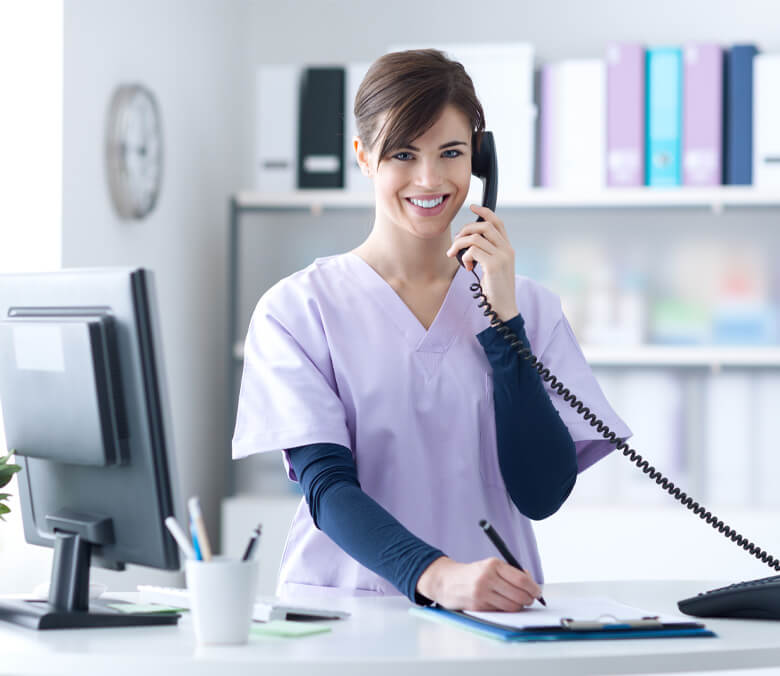 dental assistant on phone