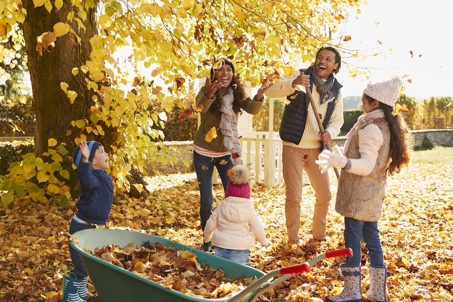 family playing in the leaves in the fall, the perfect time use your dental benefits before they expire